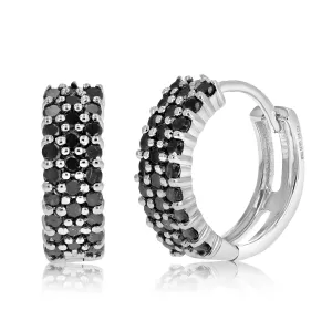 1 cttw Black Diamond Three Row Hoop Earrings in Sterling Silver