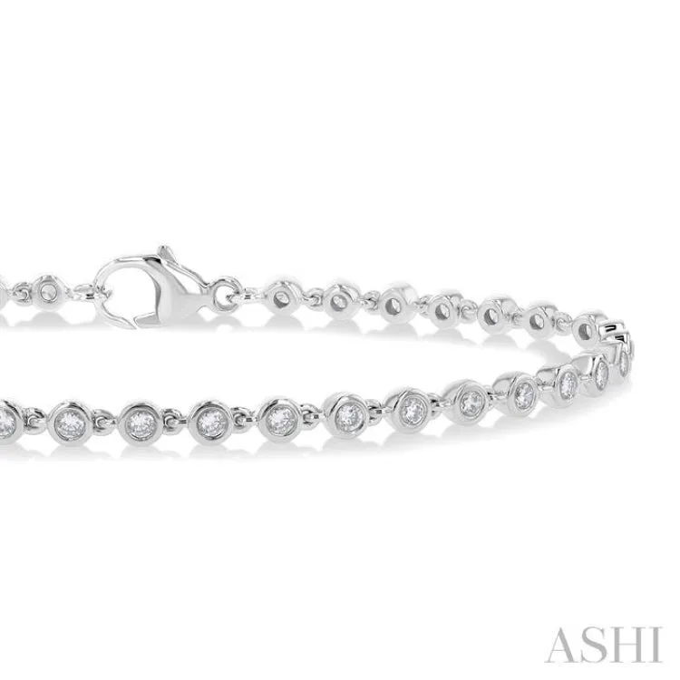 1 ctw Bezel Set Round Cut Diamond Tennis Bracelet in 14K White Gold