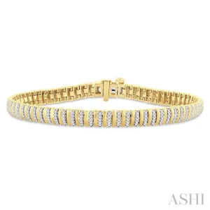 1 Ctw Ribbed Round Cut Diamond Bracelet in 10K Yellow Gold