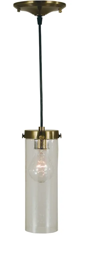 1-Light Antique Brass Hammersmith Pendant Light - Rustic Clear Seedy Glass Shade, Handmade Charm