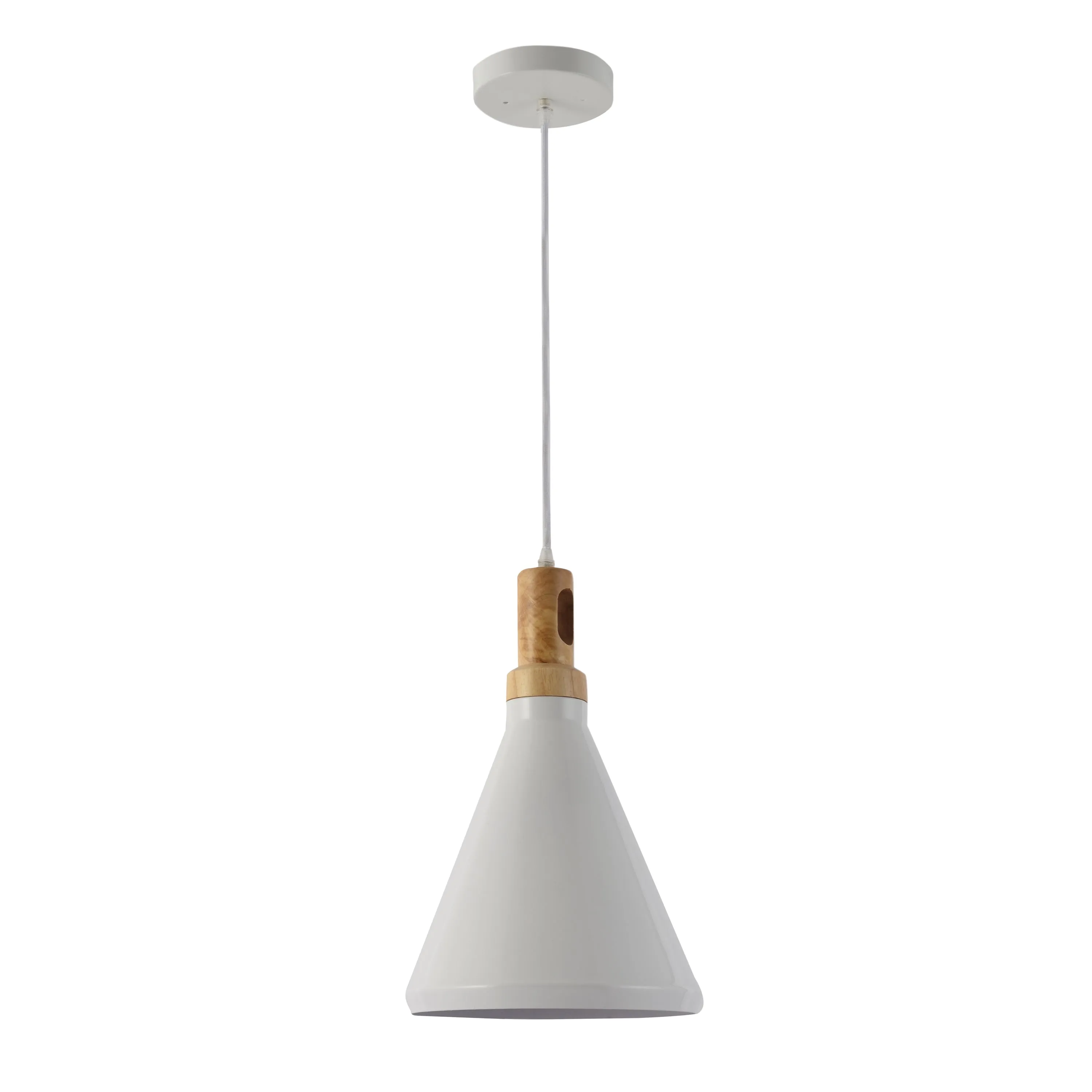 1 Light Pendant in Smooth White Finish with Wooden Accent - Elegant Aluminum Fixture for Any Room