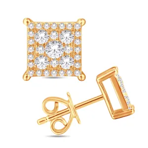 10 Karat All Yellow Gold 0.49 Carat Diamond Square Earrings