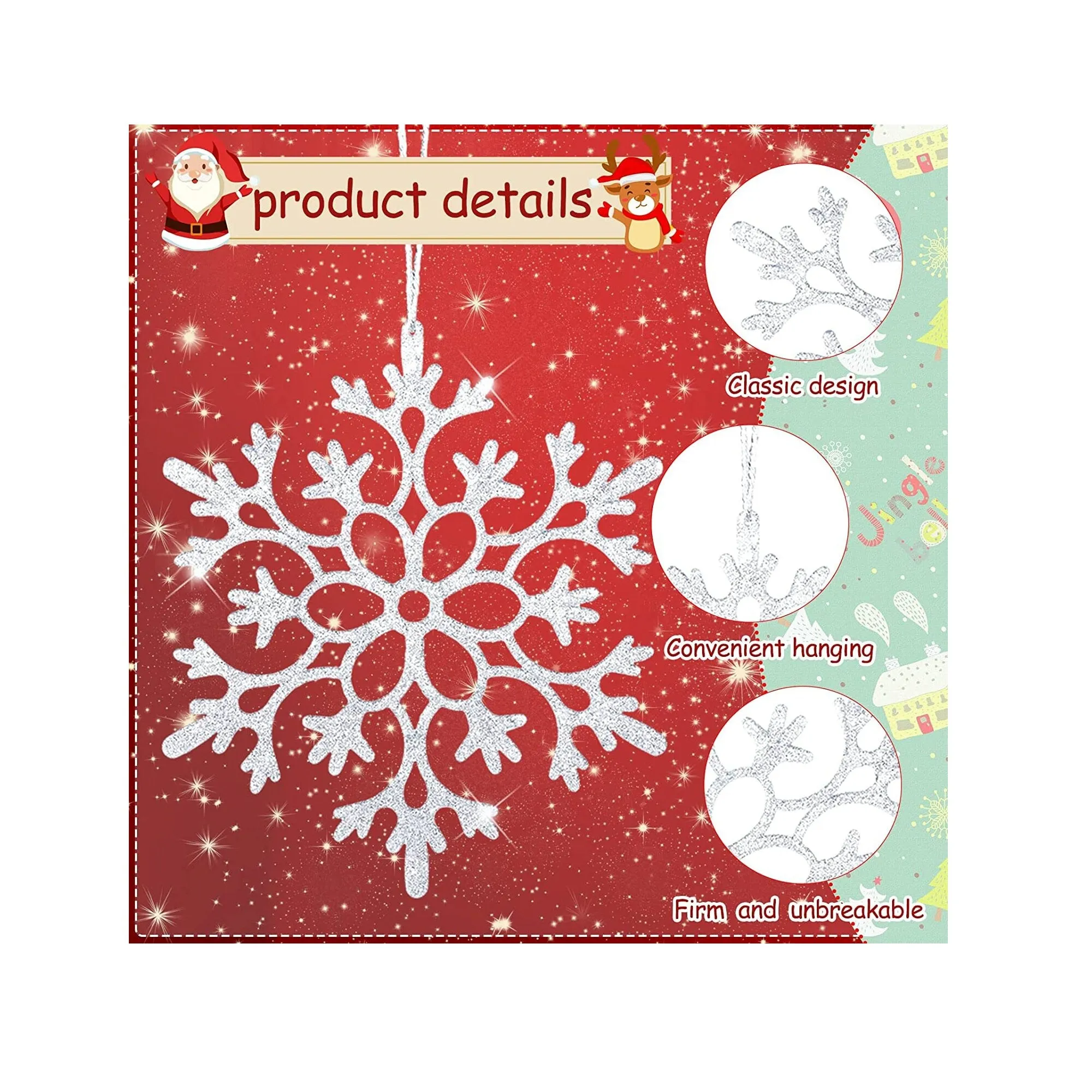 10 Pieces Large Snowflakes Ornaments 12'' Glittered Snowflakes Decorations Christmas Hanging