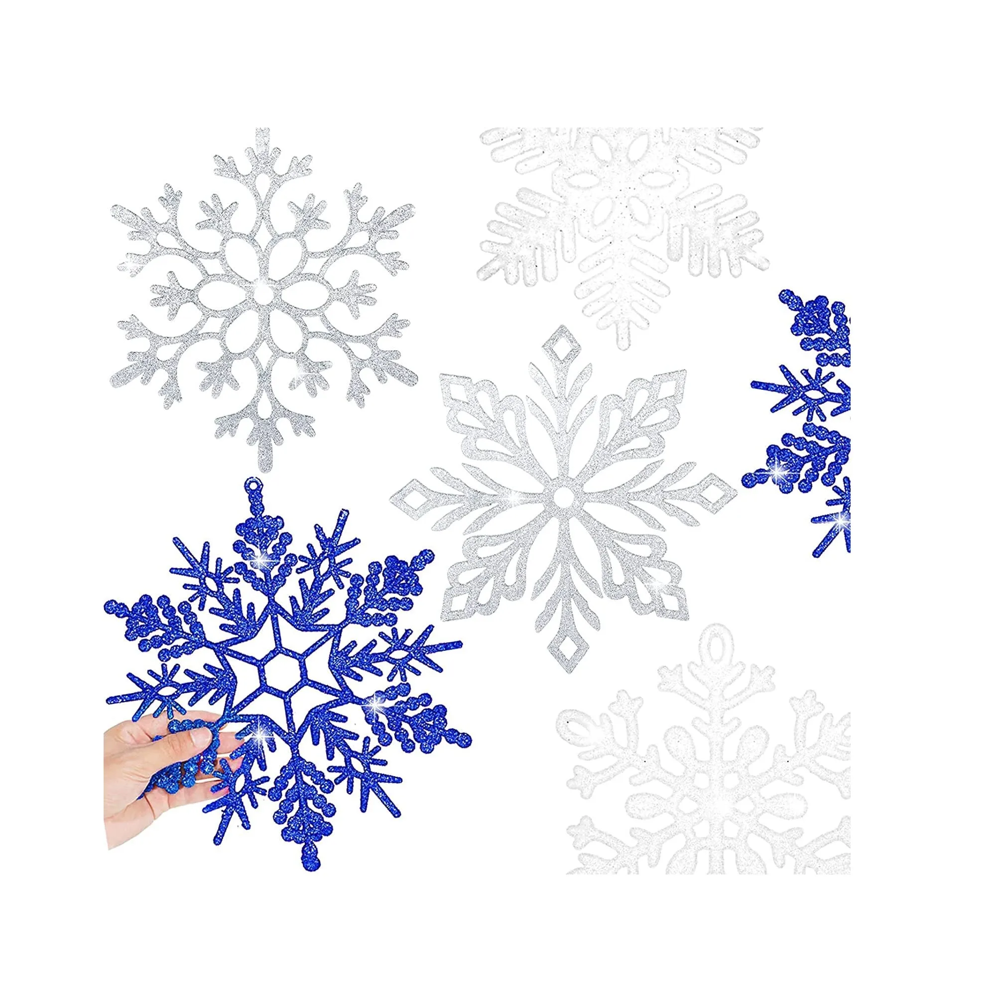 10 Pieces Large Snowflakes Ornaments 12'' Glittered Snowflakes Decorations Christmas Hanging