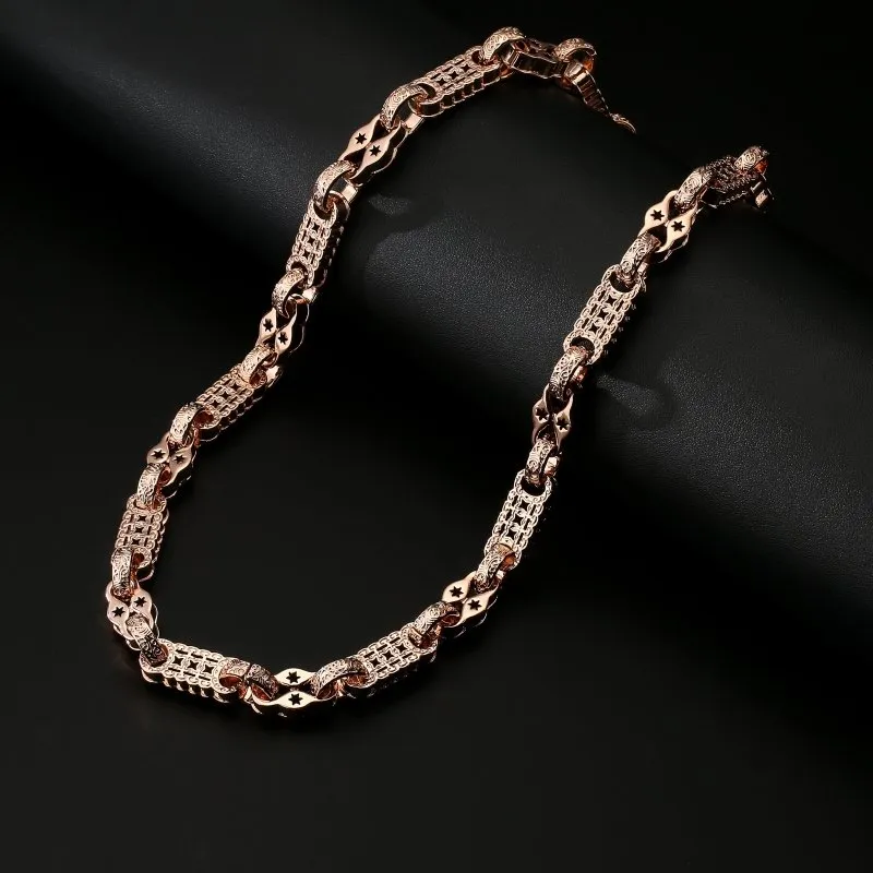 11mm Rose Gold Stars and Bars Chain 26 Inches