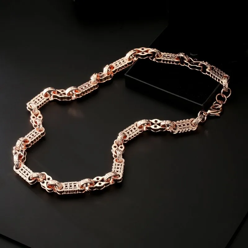 11mm Rose Gold Stars and Bars Chain 26 Inches