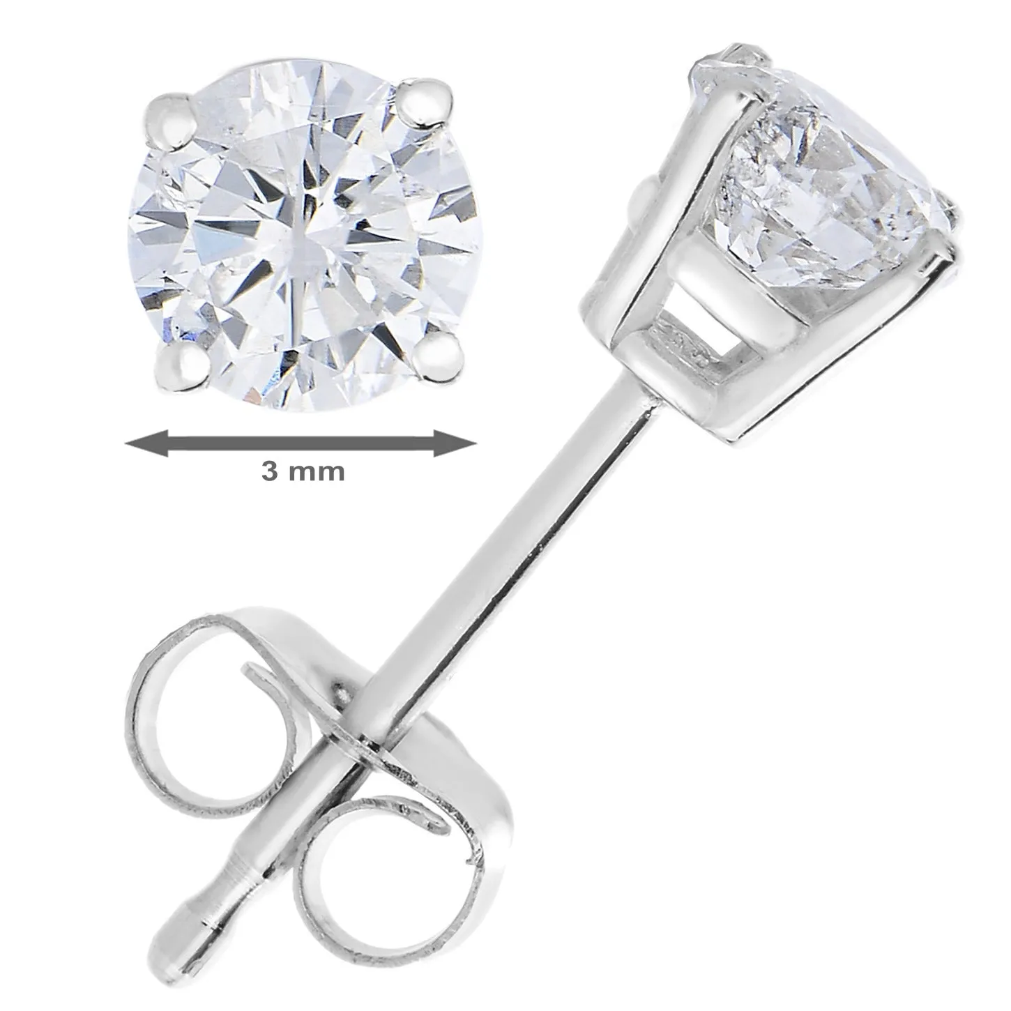 1/2 cttw Diamond Stud Earrings 14K White Gold Round Push Backs 4 Prong