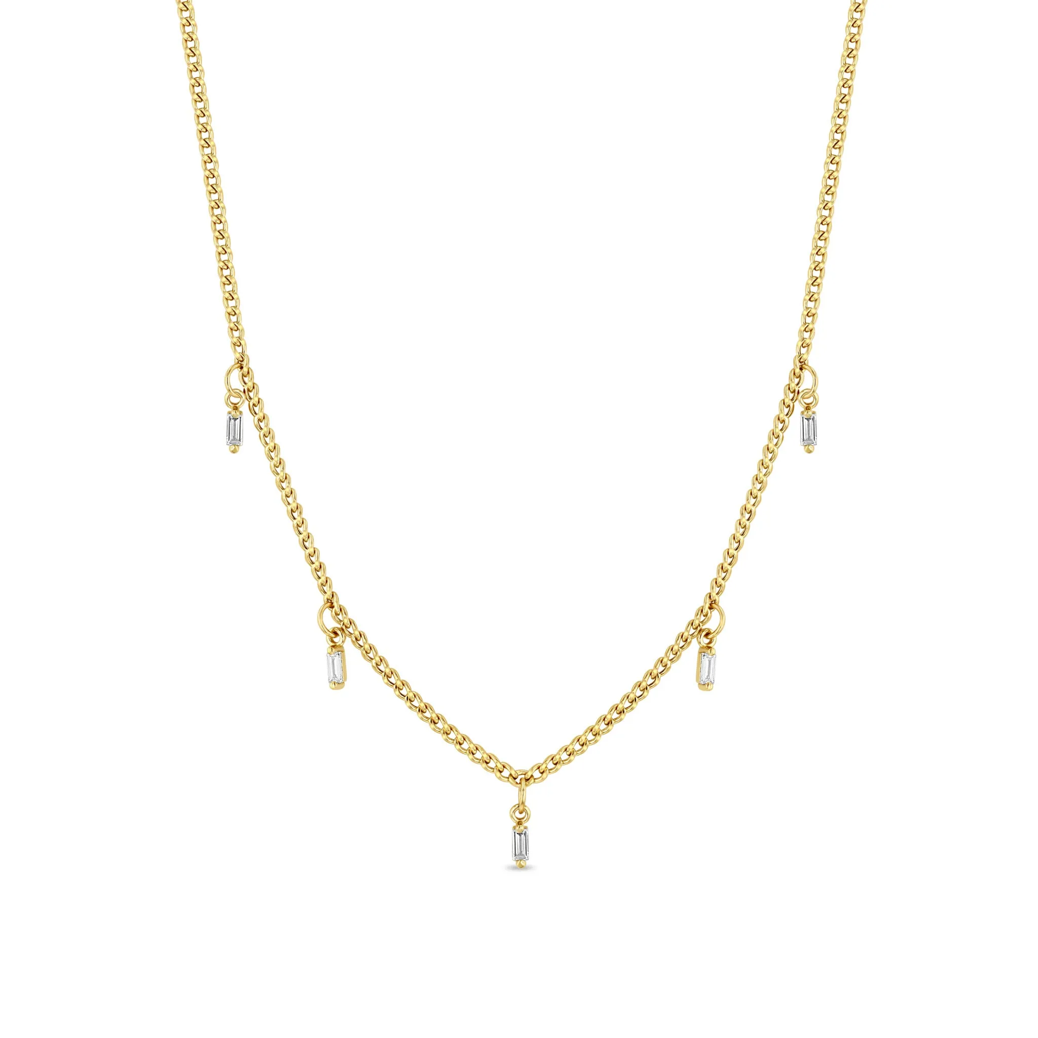 14k 5 Dangling Baguette Diamond Extra Small Curb Chain Necklace