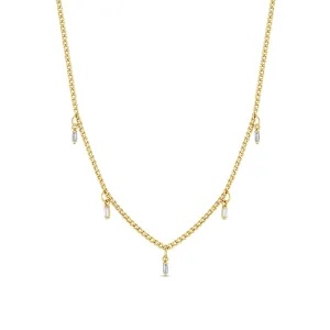 14k 5 Dangling Baguette Diamond Extra Small Curb Chain Necklace