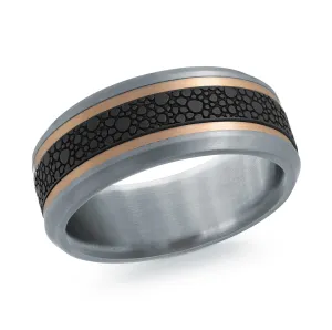 14K Rose Gold with Carbon Fiber Ring from the Tantalum Collection by Malo - MRDTC-011-8PB