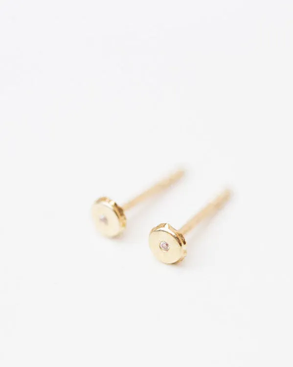 14k Round Stud Earrings with CZ diamond accent