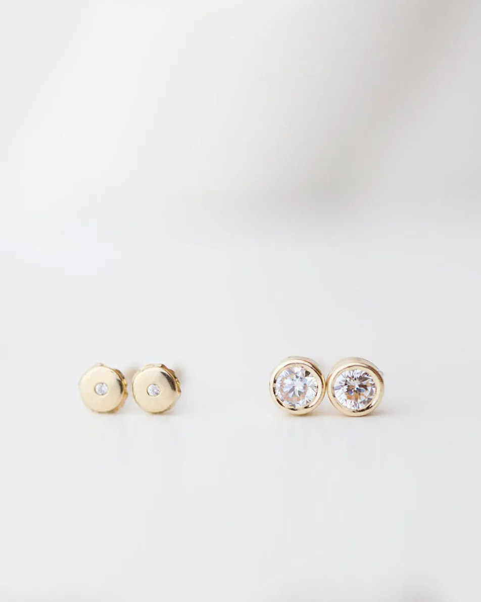 14k Round Stud Earrings with CZ diamond accent