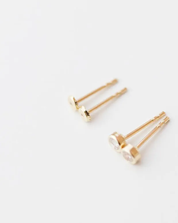 14k Round Stud Earrings with CZ diamond accent