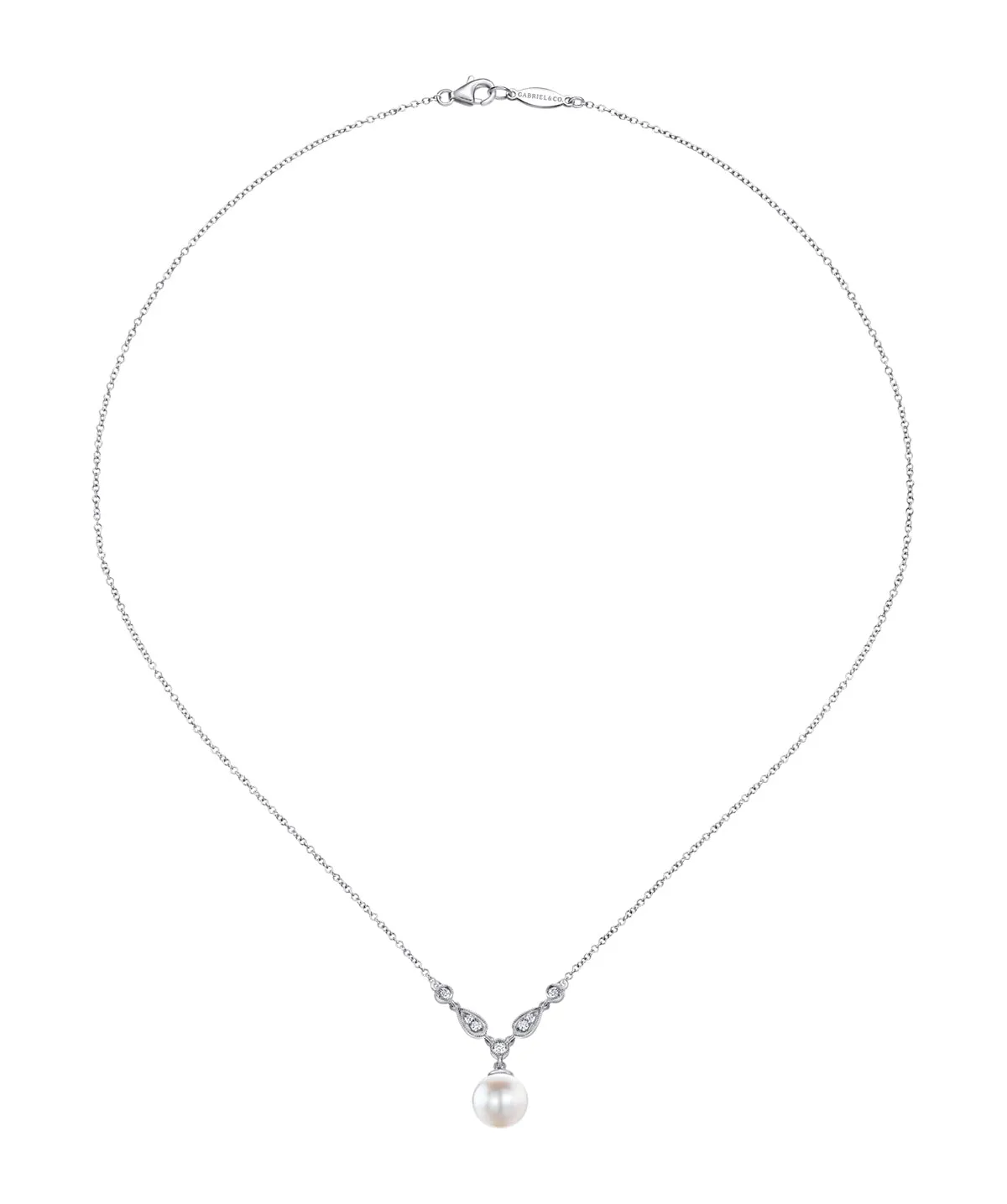 14K White Gold Cultured Pearl and Diamond Accent Necklace