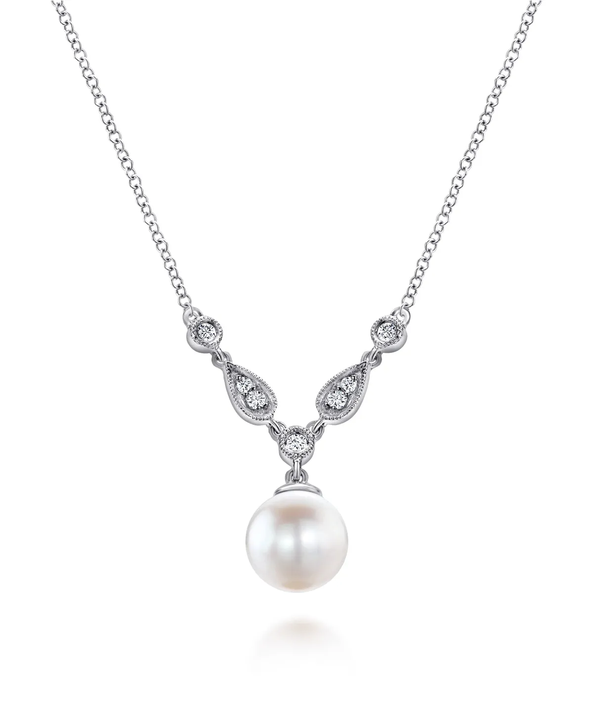 14K White Gold Cultured Pearl and Diamond Accent Necklace