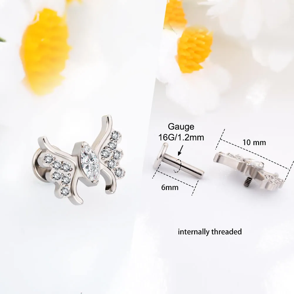 16G Titanium Internally Threaded CZ Snake & Butterfly Helix Stud Set