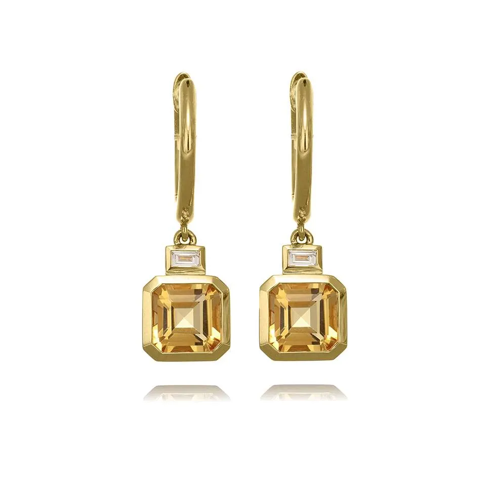 18ct Gold Diamond and Citrine Drop Earrings