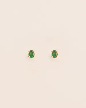 18K Simple Gold Studs w. Green Emerald