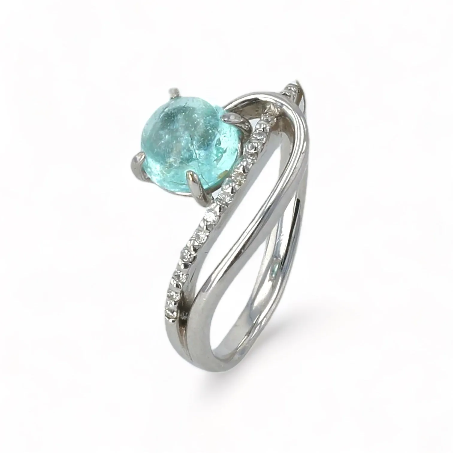 18K white gold cabochon paraiba and diamonds ring-29535