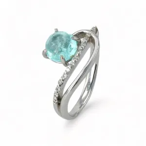 18K white gold cabochon paraiba and diamonds ring-29535