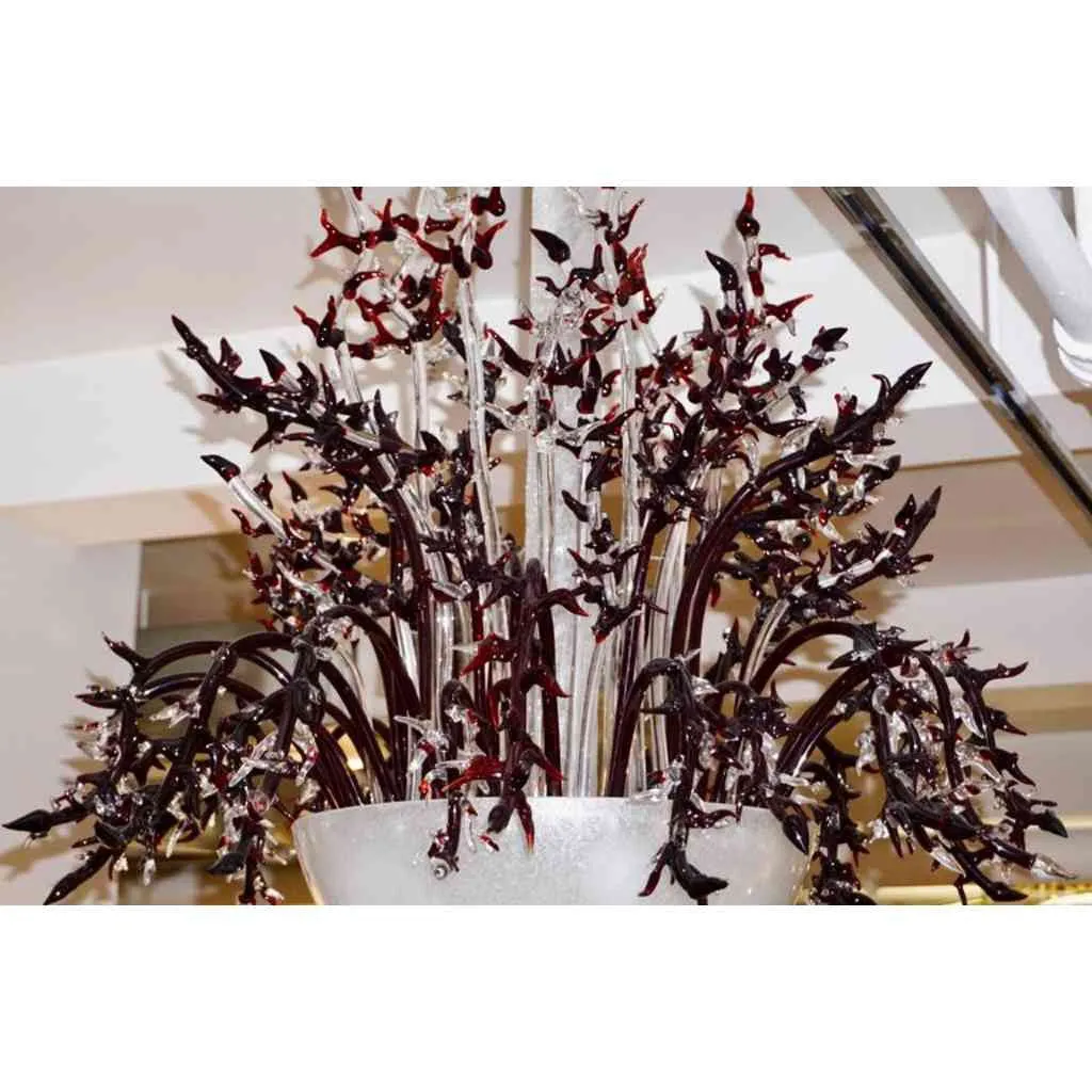 1980s Modern Italian White Murano Glass Chandelier with Organic Coral like Decor