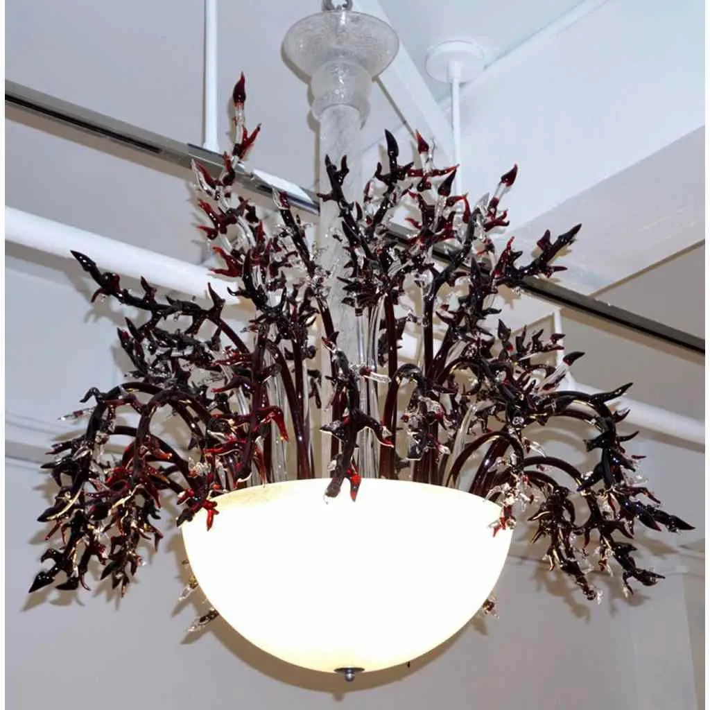 1980s Modern Italian White Murano Glass Chandelier with Organic Coral like Decor