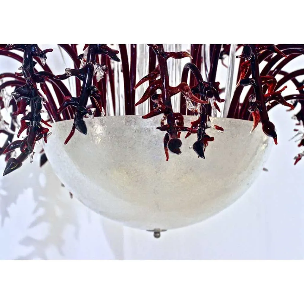 1980s Modern Italian White Murano Glass Chandelier with Organic Coral like Decor