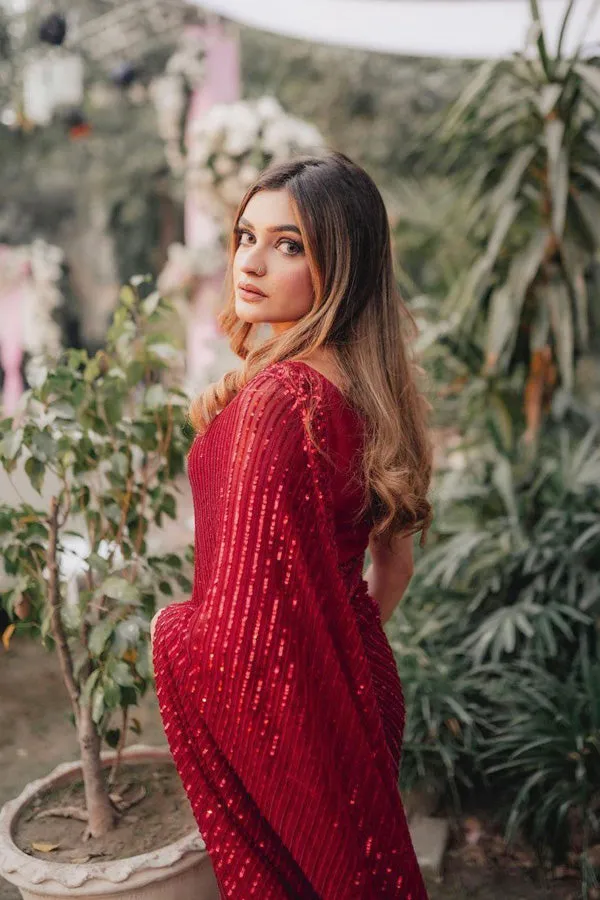 2023 Beautiful Red Saree For Farewell Party