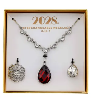 2028 Jewelry 3-In-1 Teardrop & Flower Crystal Interchangeable Necklace Set 16"   3" Extender