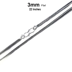 22 Inches long Snake chain with S hook, Silver Oxidized tone, thickness about 3mm Flaty