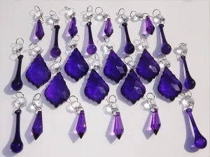 24 Purple Chandelier Drops Crystals Beads Cut Glass Droplets Lamp Light Parts Prisms