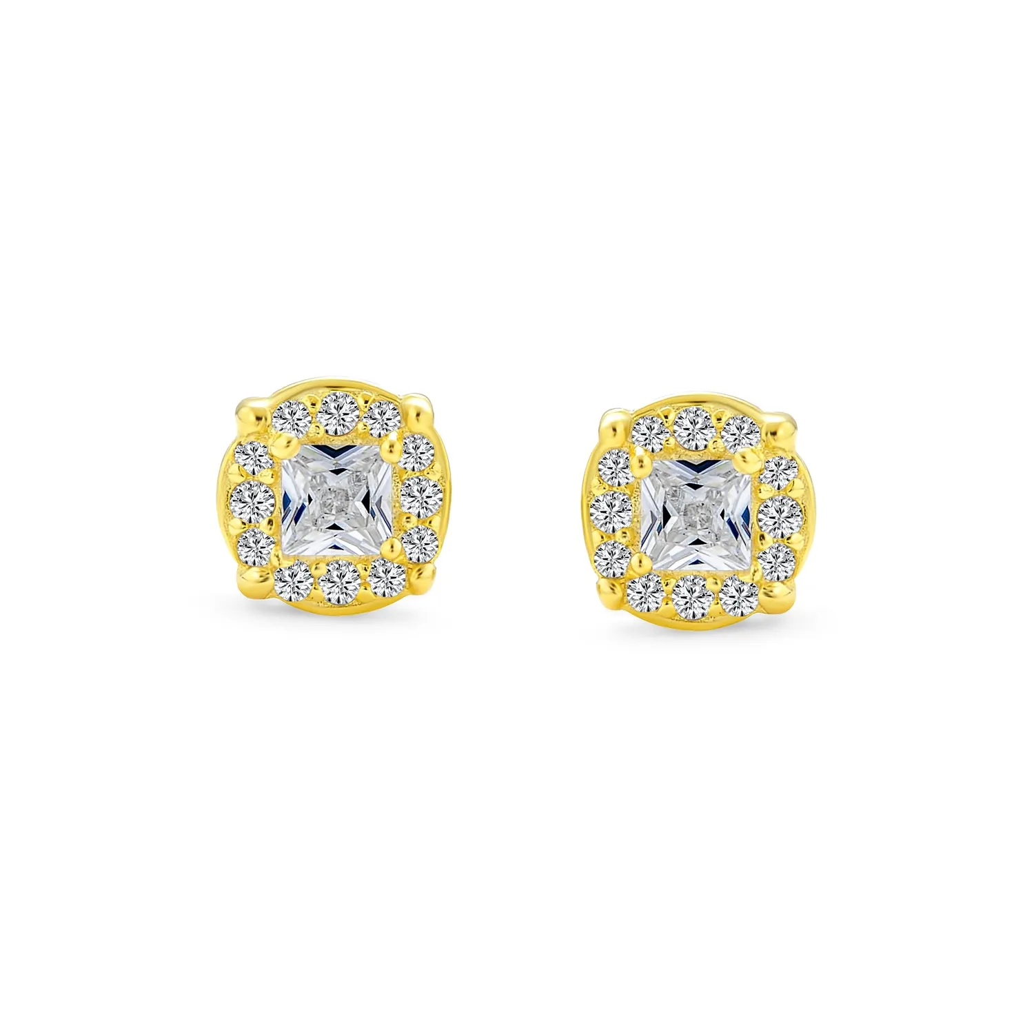 2CT CZ Stud Earrings for Men, Pave Cubic Zirconia, 14K Gold Sterling Silver