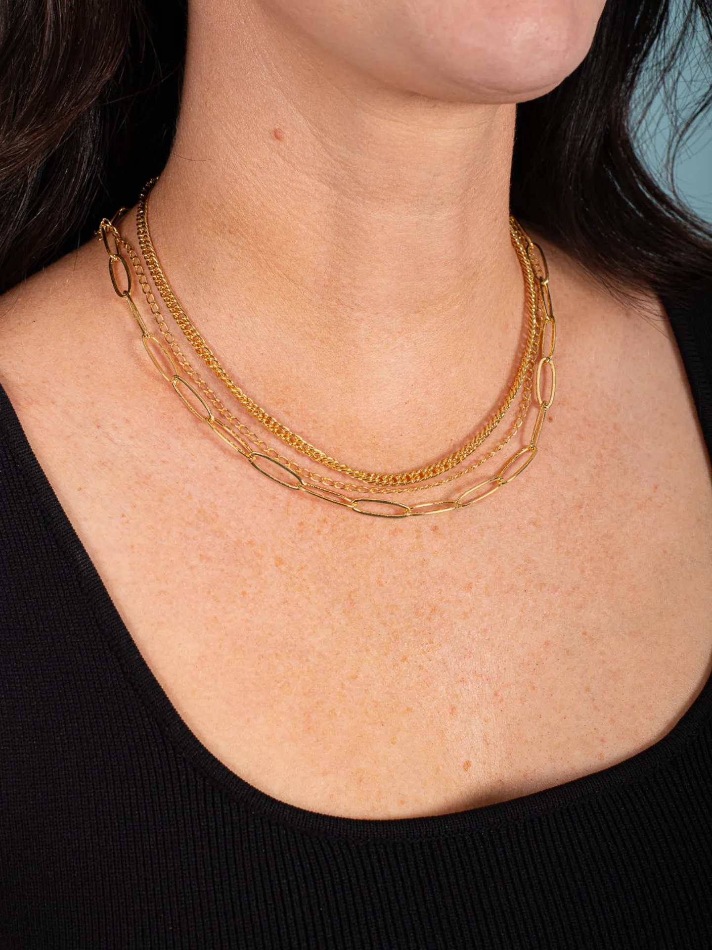 3 Chain Gold Link Necklace