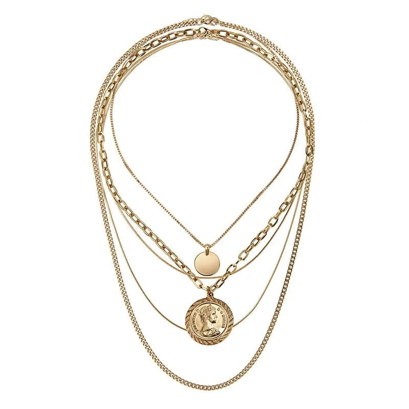 5 Layer Gold Coin Layered Necklace