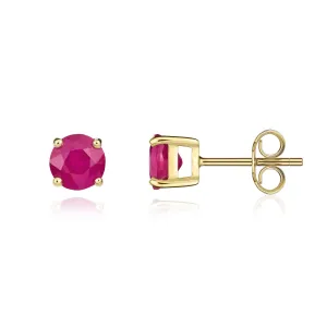 9K Yellow Gold 5mm Round Ruby Stud Earrings