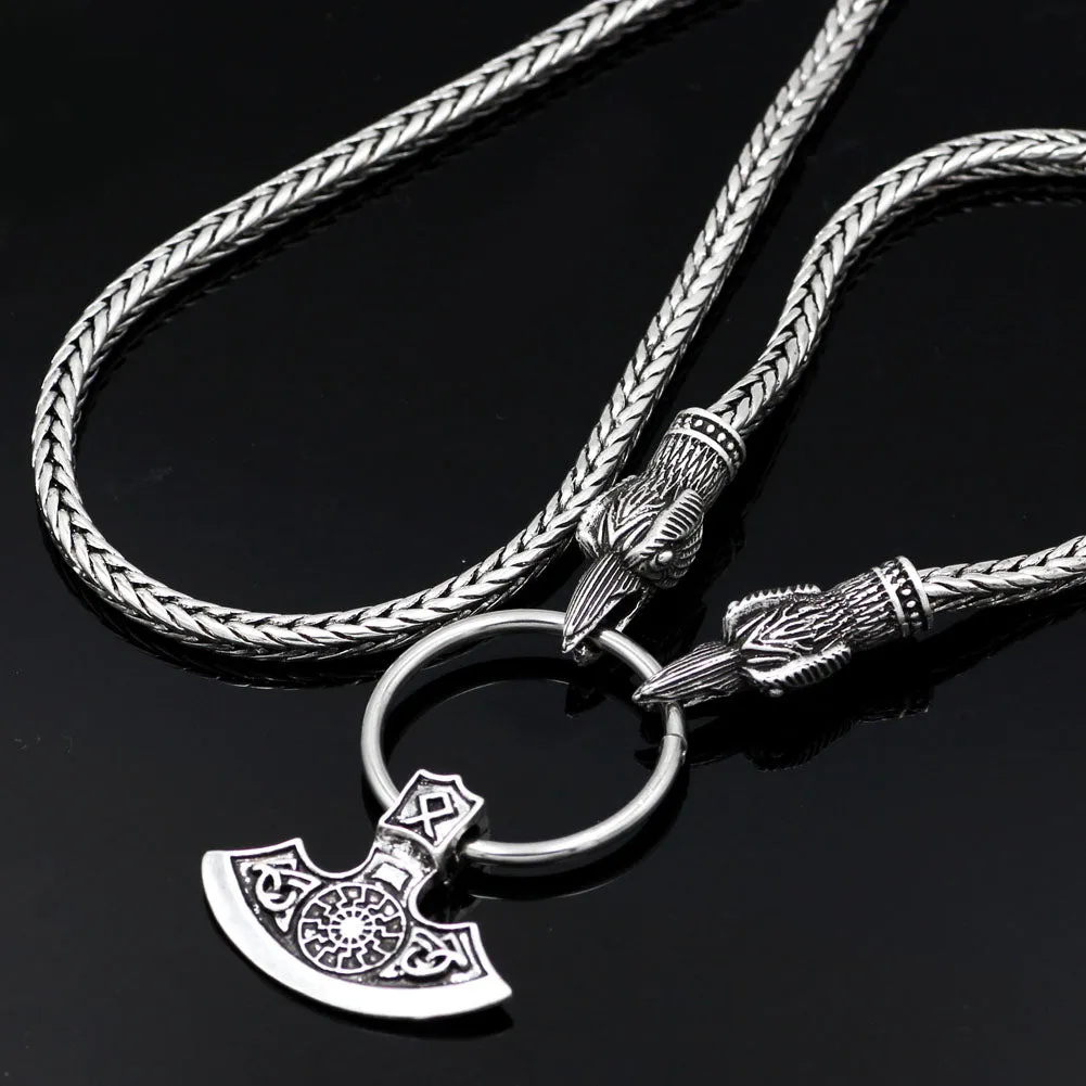 A Norse Viking Snake Chain Odin's Ravens Of Thor's Axe Necklace NLID004