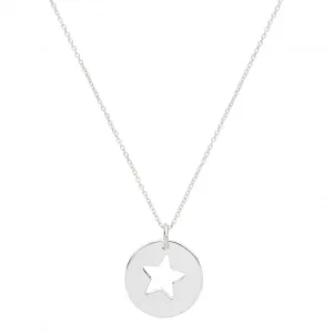 Acotis Silver Necklace Rhodium Plated Disc With Star G3382