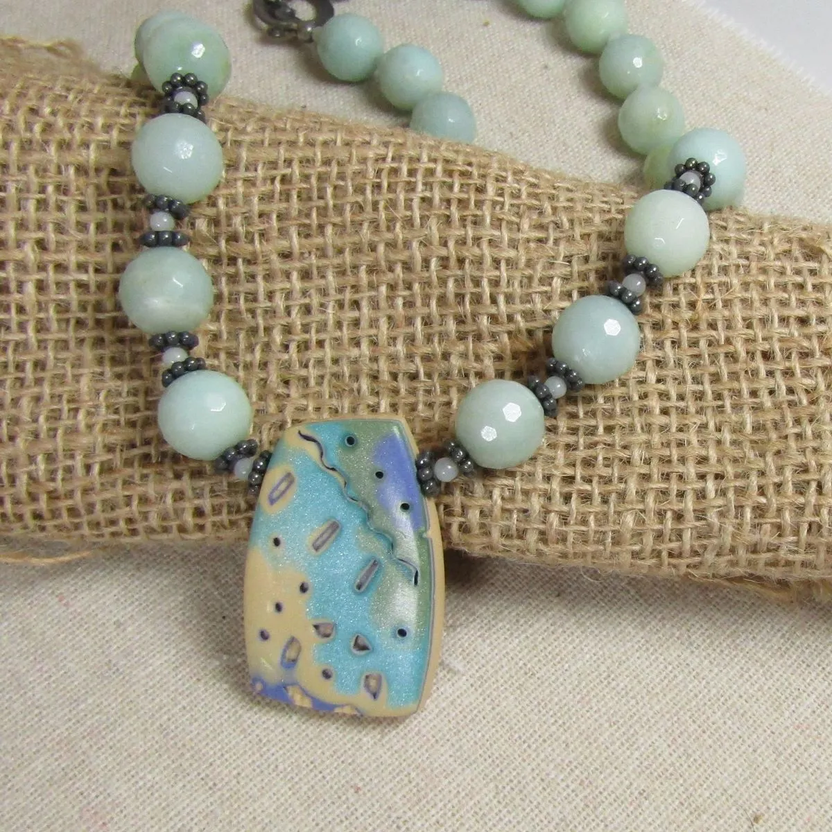 Amazonite & Handmade Aqua Pendant Necklace