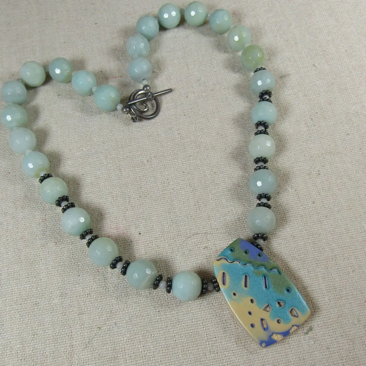 Amazonite & Handmade Aqua Pendant Necklace