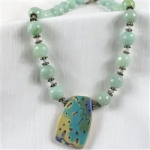 Amazonite & Handmade Aqua Pendant Necklace