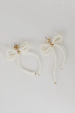 Annie White Pearl Bow Earrings