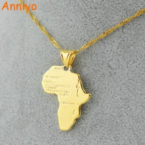 Anniyo 9 Style Africa Map Pendant Necklace for Women/Men Silver/Gold Color Ethiopian Jewelry Wholesale African Maps Hiphop Item