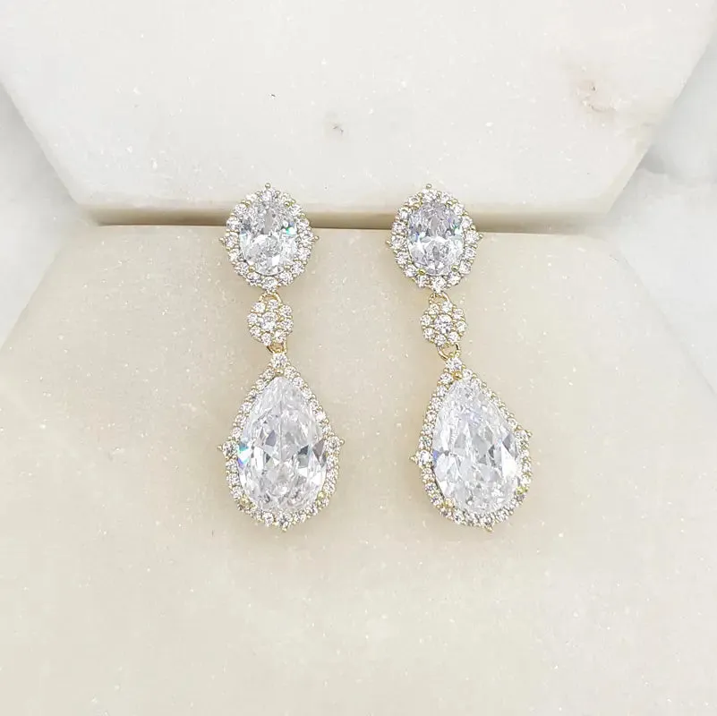 Aria - Art Deco Crystal Bridal Drop Earrings