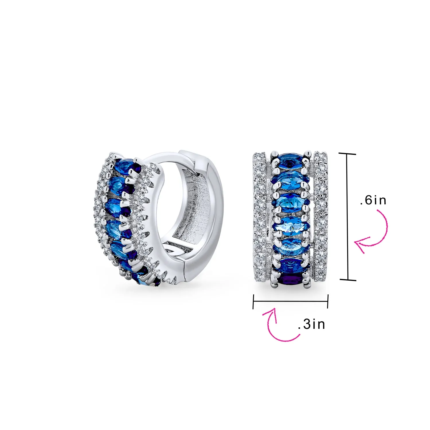 Art Deco Simulated Blue Sapphire CZ Hoop Earrings Silver Plated 0.5 Inch