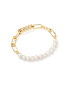 Ashton Gold Half Chain Bracelet in White Pearl