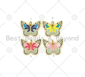 BestBeads&Beyond - Colorful Enamel Butterfly Shape Pendant, 18K Gold Filled Butterfly Charm,Necklace Bracelet Charm Pendant,19x15mm,Sku#F1431