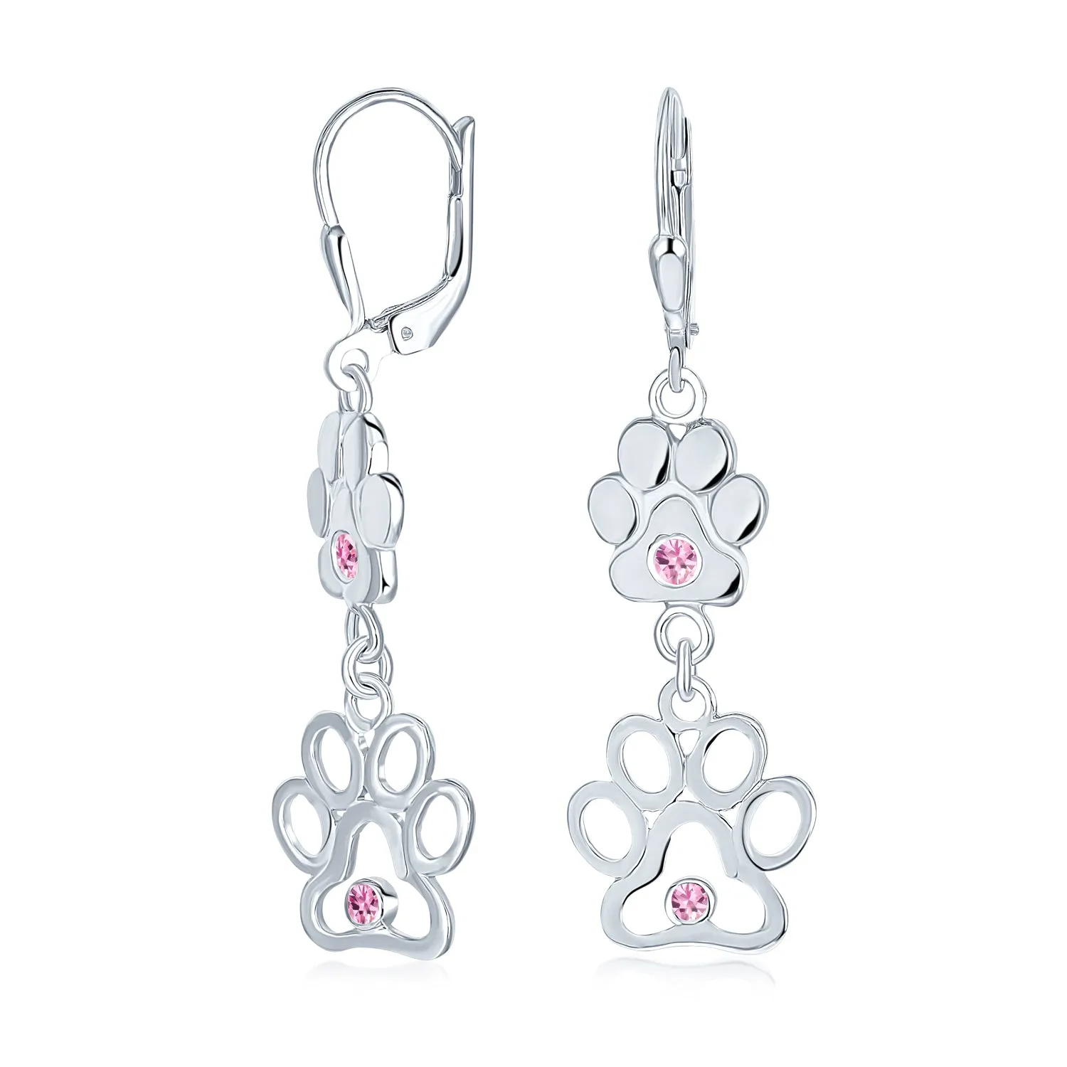 BFF Animal Lover Paw Print Dangle Chandelier Earrings in Sterling Silver