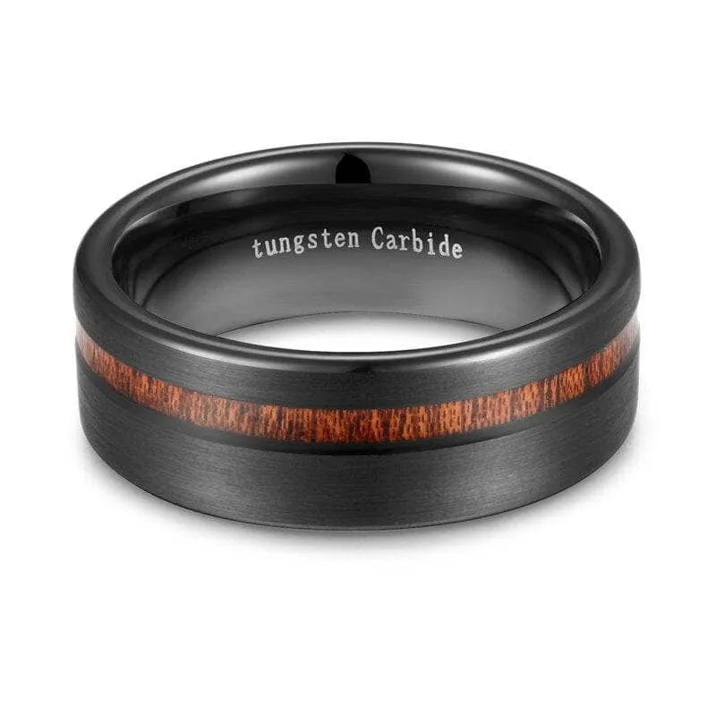 Black with Wood Line Tungsten Carbide Ring