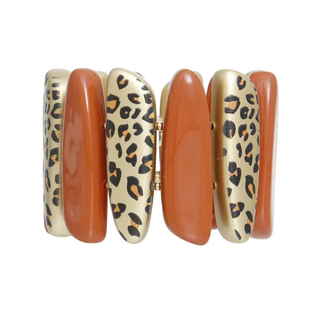 Bold Modernist Stretch Bracelet: Acrylic Beads, Vintage Design Leopard