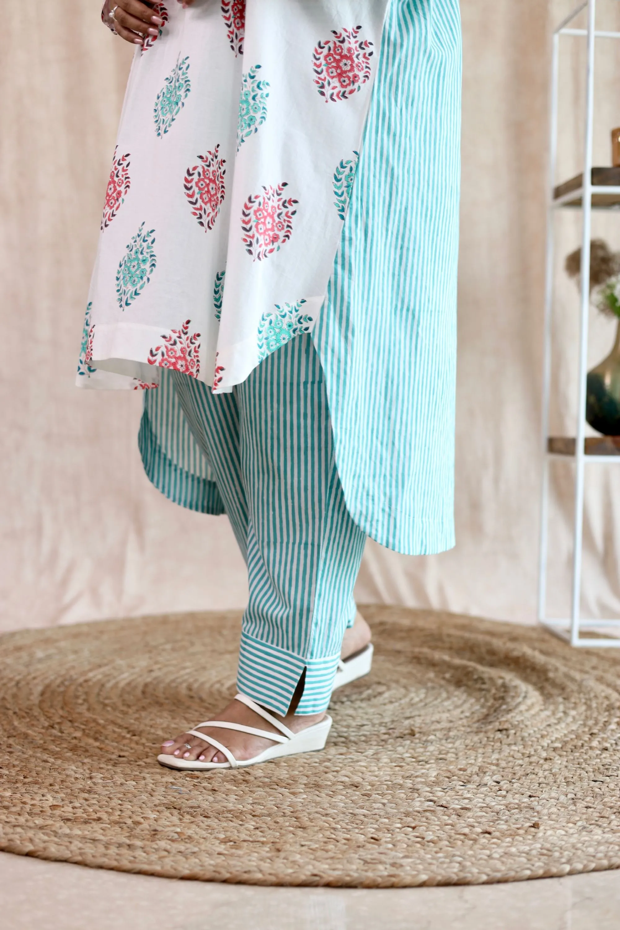 Boxy Pink Teal Block Printed Co Ord Set